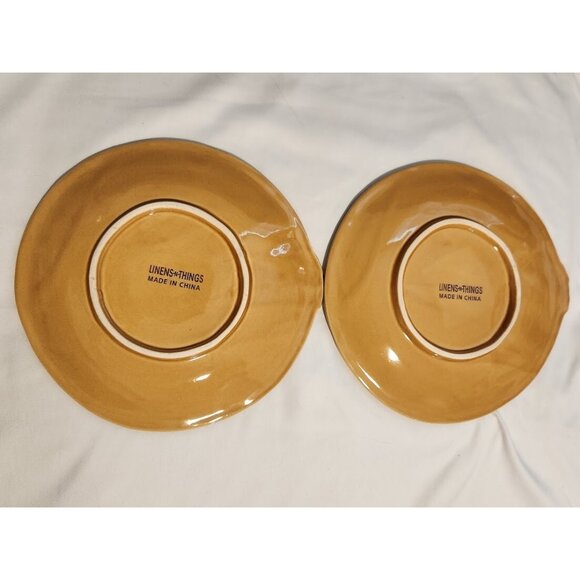 Vintage Linens N Things Embossed Tan Leaf Salad Plates x2 - Picture 7 of 9
